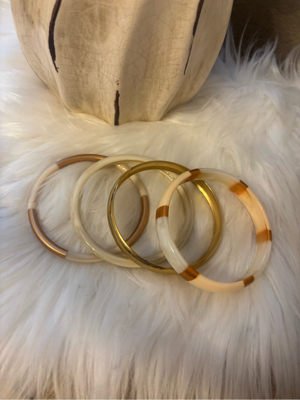 Stackable Ivory and Gold Resin Bangle Set - Women Jewelry